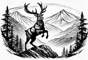 ibex jumping into mountains tattoo idea