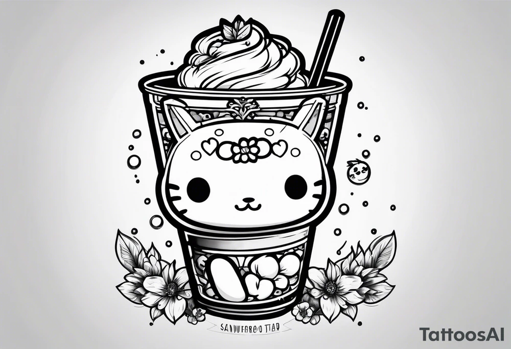 super cute anime boba tea sanrio tattoo idea
