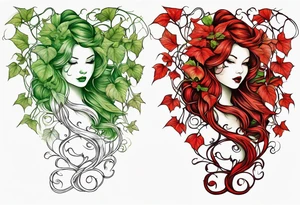 Poison ivy vines with red a green coloration to wrap around leg and hips tattoo idea