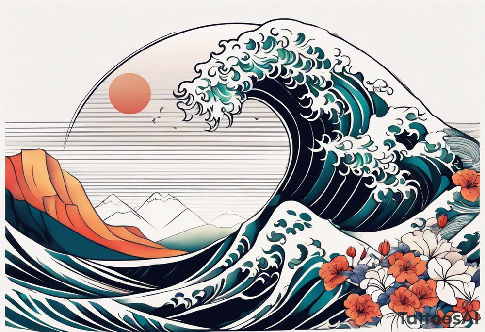 minimalistic calm wave background tattoo idea