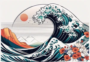 minimalistic calm wave background tattoo idea