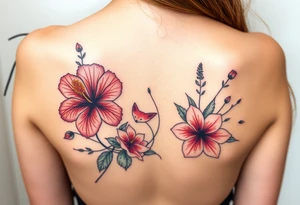 wild hibiscus and meadow flowers with morning dew drops and foxes tattoo idea