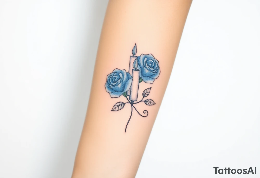 Blue, 2 roses, 2 candles tattoo idea