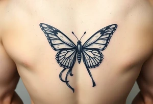 ethereal butterfly with flowing silk ribbons in moonlight tattoo idea