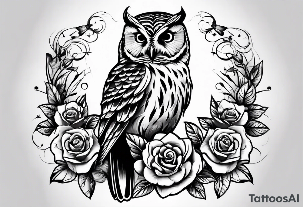 Barred owl with a rose and a heart tattoo idea