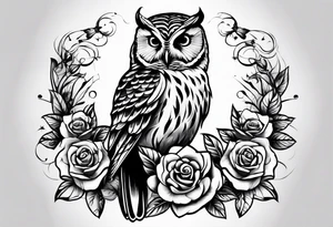 Barred owl with a rose and a heart tattoo idea