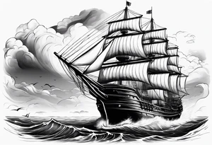 huge dark wooden ship facing left tattoo idea