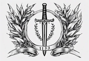 memorial tattoo using number 13, a sword, laurel leaf wreath, amor fati tattoo idea