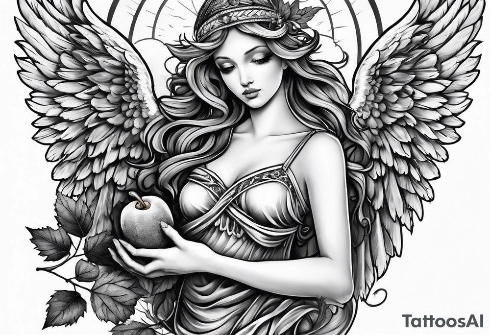 angel holding an acorn tattoo idea