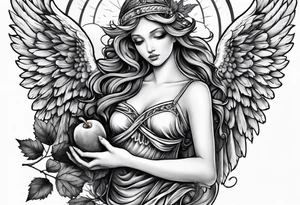 angel holding an acorn tattoo idea