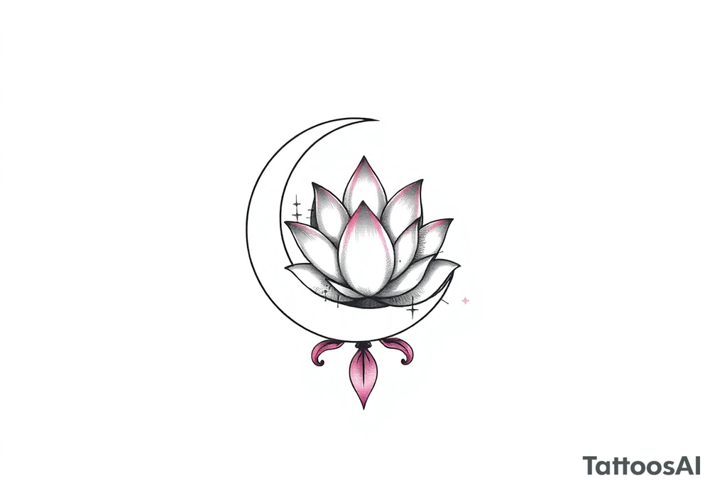 small crescent moon with lotus flower tattoo idea