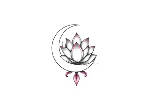 small crescent moon with lotus flower tattoo idea