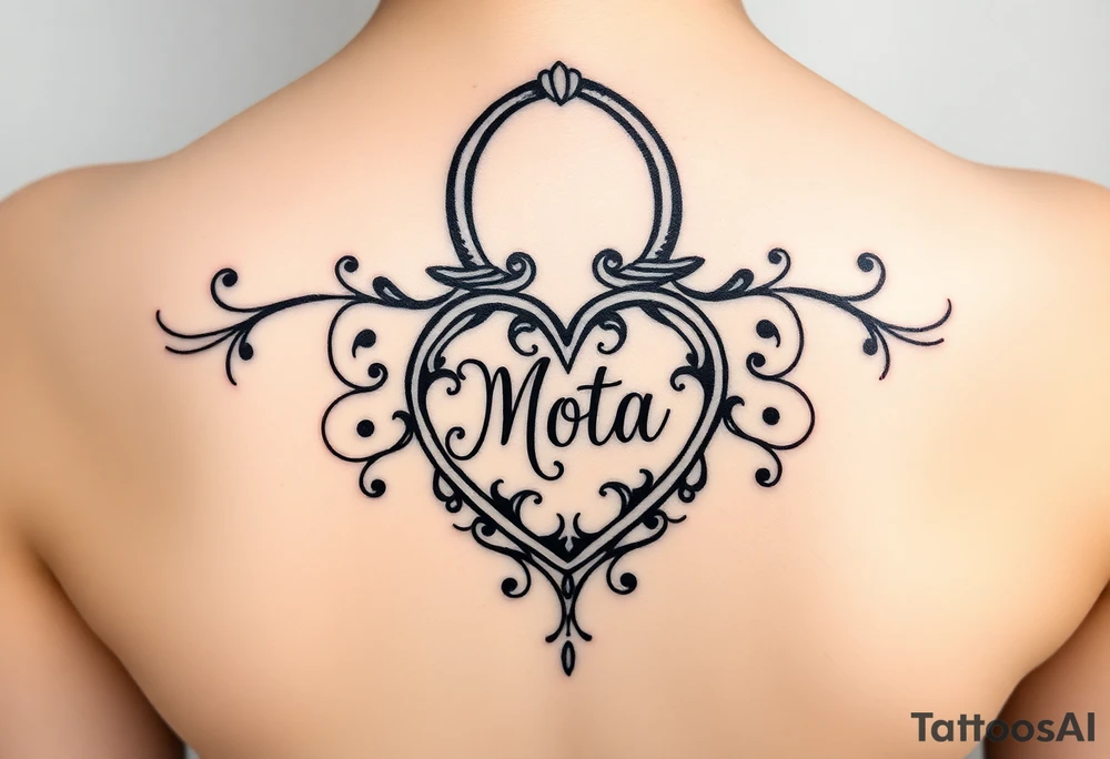 Heart shaped lock with the name Mota in it tattoo idea