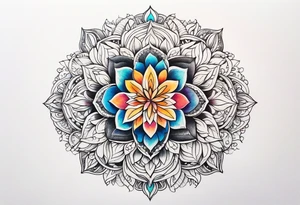 Mandala, botanical, flowers, negative space, colorful tattoo idea