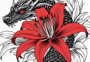Black Dragon, 
Red Spider Lily, Arm tattoo tattoo idea