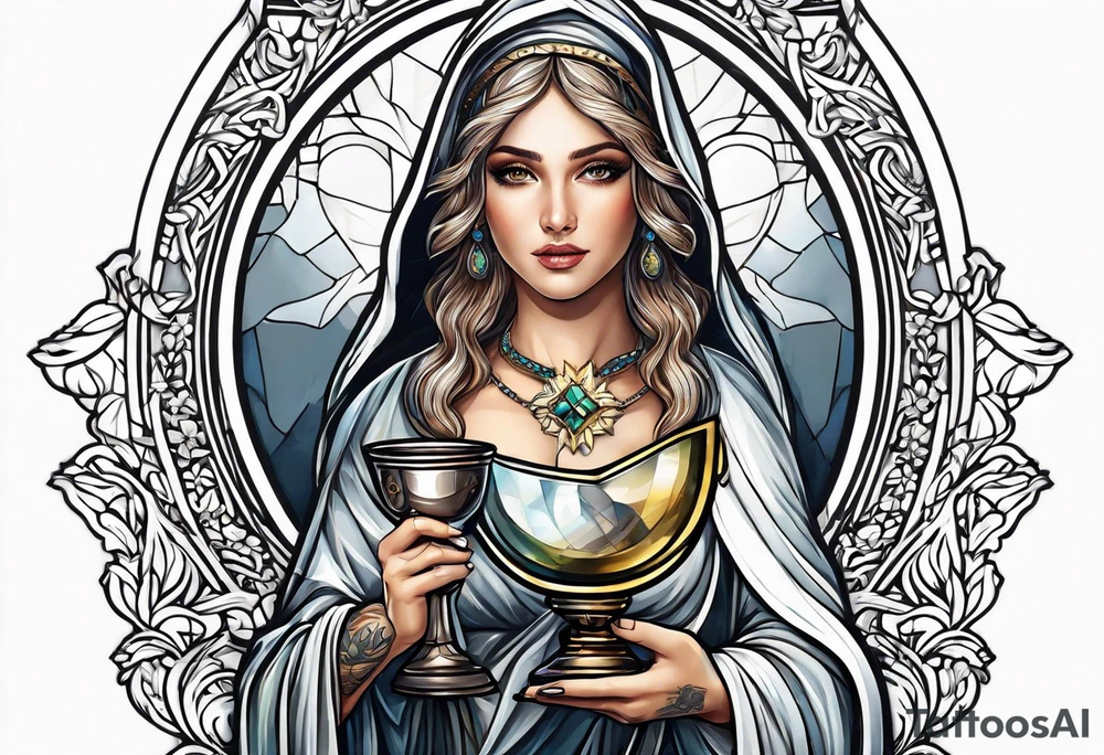 Female saint holding a chalice tattoo idea