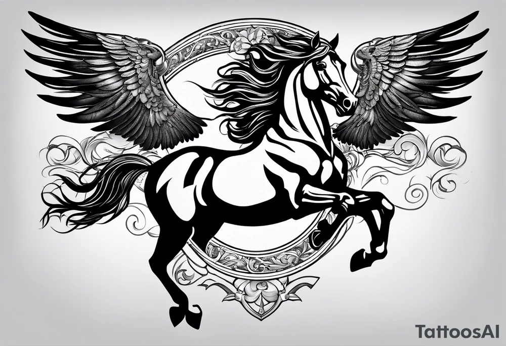 Horse with wings and a big ship in the wayer tattoo idea