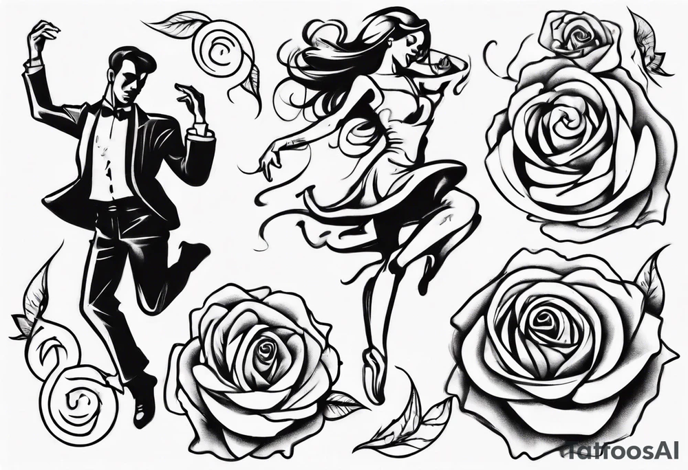 Dancing guy and girl into a rose tattoo idea