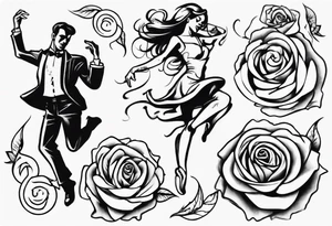 Dancing guy and girl into a rose tattoo idea