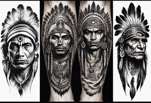 indian theme man face realistic leg sleeve tattoo idea