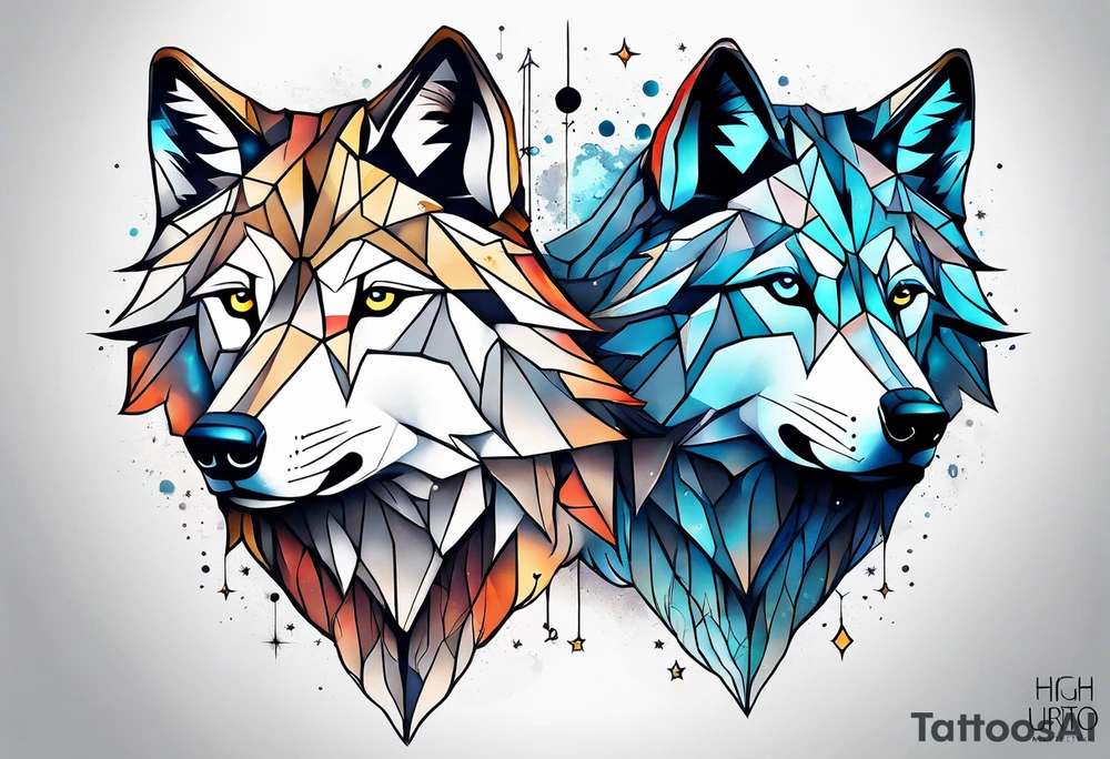Constellation, two animal wolf, géométric tattoo idea