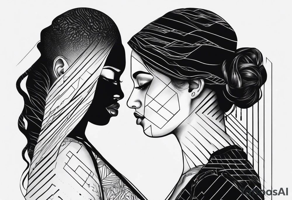 2 black shadows of people standing over 2 black shadows of murdered people tattoo idea