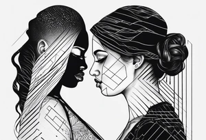 2 black shadows of people standing over 2 black shadows of murdered people tattoo idea