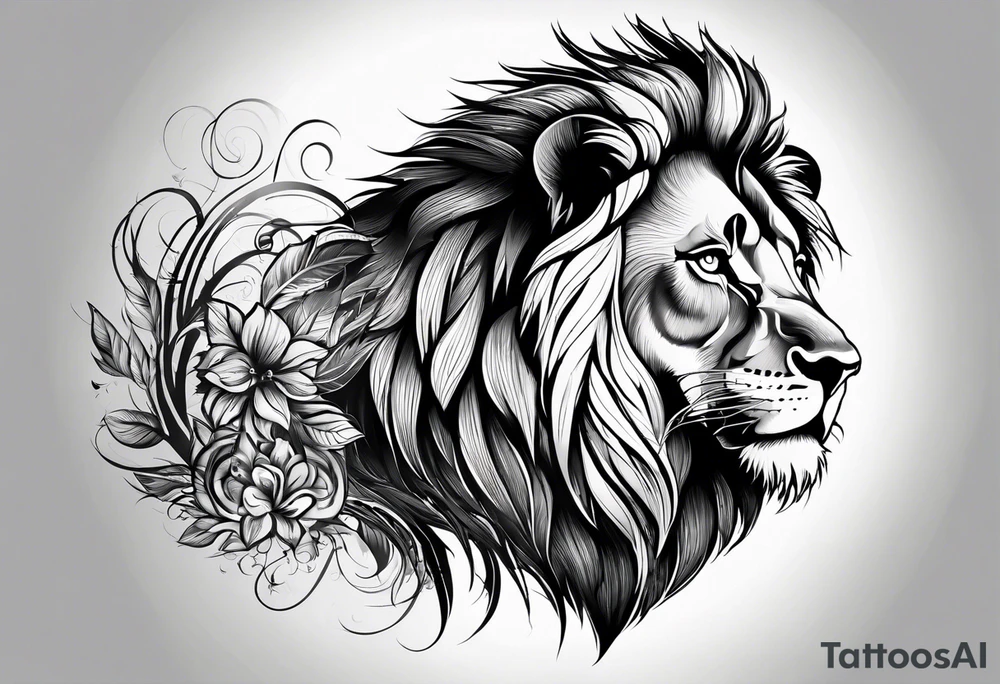 Powerful majestic lion, with shadow of family four tattoo idea