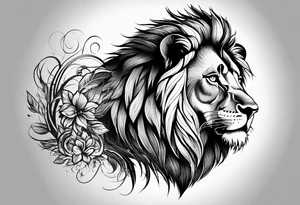 Powerful majestic lion, with shadow of family four tattoo idea