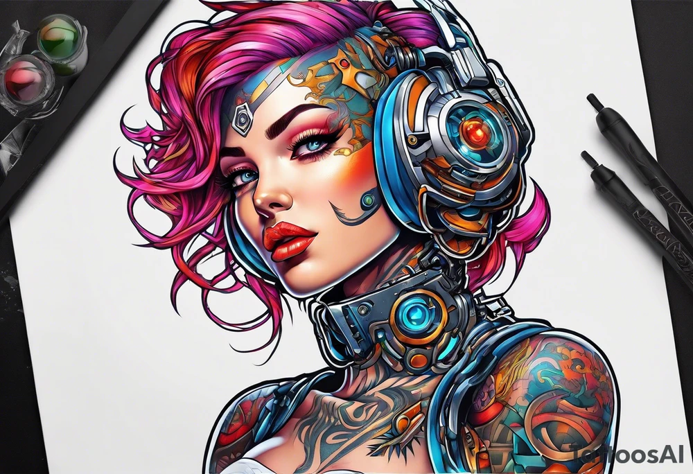 pop art cyborg girl tattoo idea