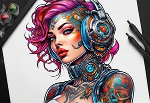 pop art cyborg girl tattoo idea