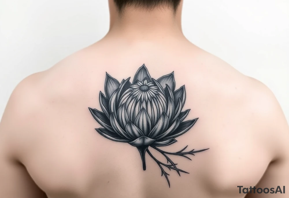 Blooming protea flower tattoo idea