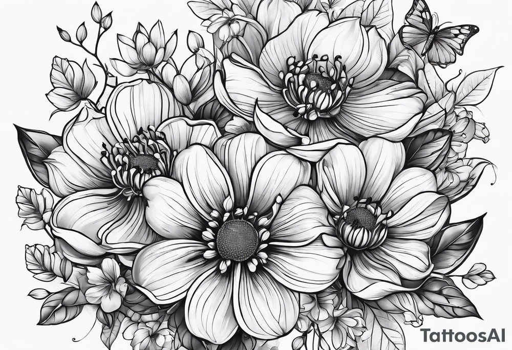 Honeycomb flowers with flower buds 
intertwined tattoo idea