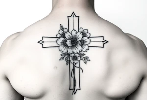 Cross outline with flowers inside tattoo idea