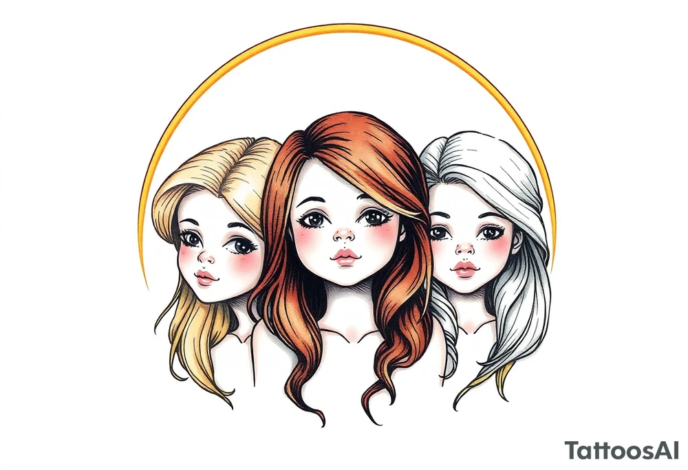 3 petites filles ( une brune et deux blondes)
sous un arc en ciel pas fini tattoo idea