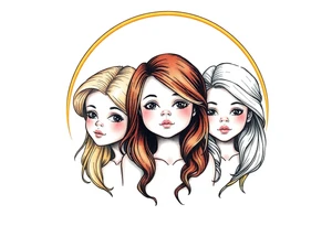 3 petites filles ( une brune et deux blondes)
sous un arc en ciel pas fini tattoo idea