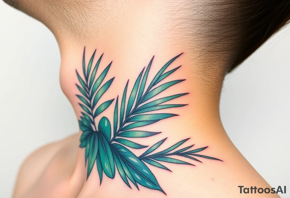 large palm leaves twisted side neck tattoo tattoo idea