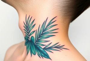 large palm leaves twisted side neck tattoo tattoo idea