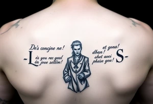 brazo entero con letras de canciones de robe iniesta con imagen de robe iñaki aton y manolo chinato tattoo idea