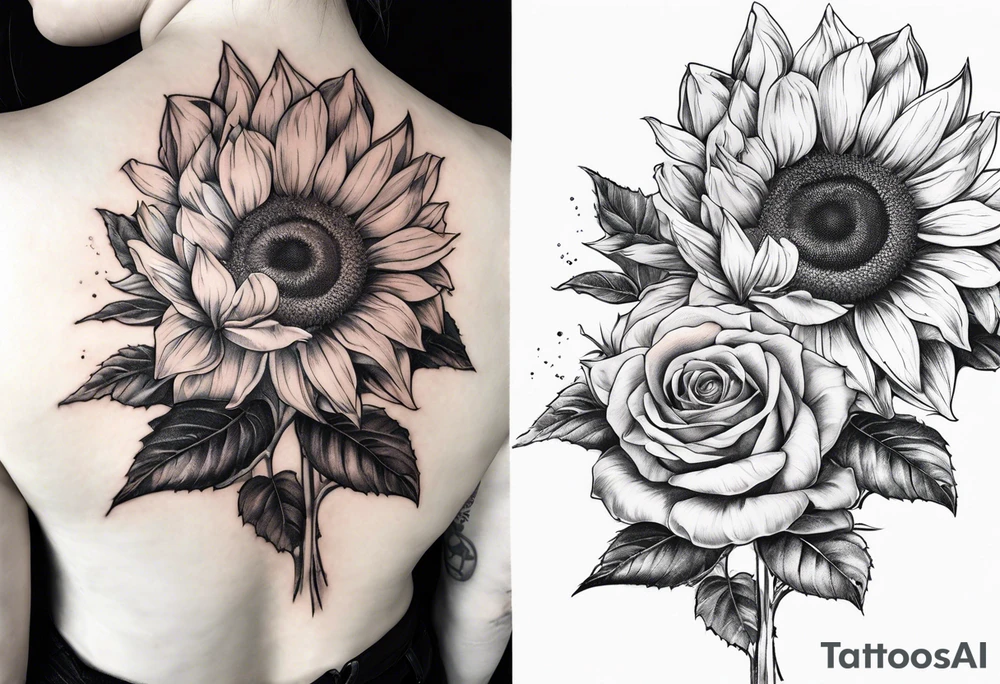 Sunflower, book, flower rose rose & bleu tattoo idea
