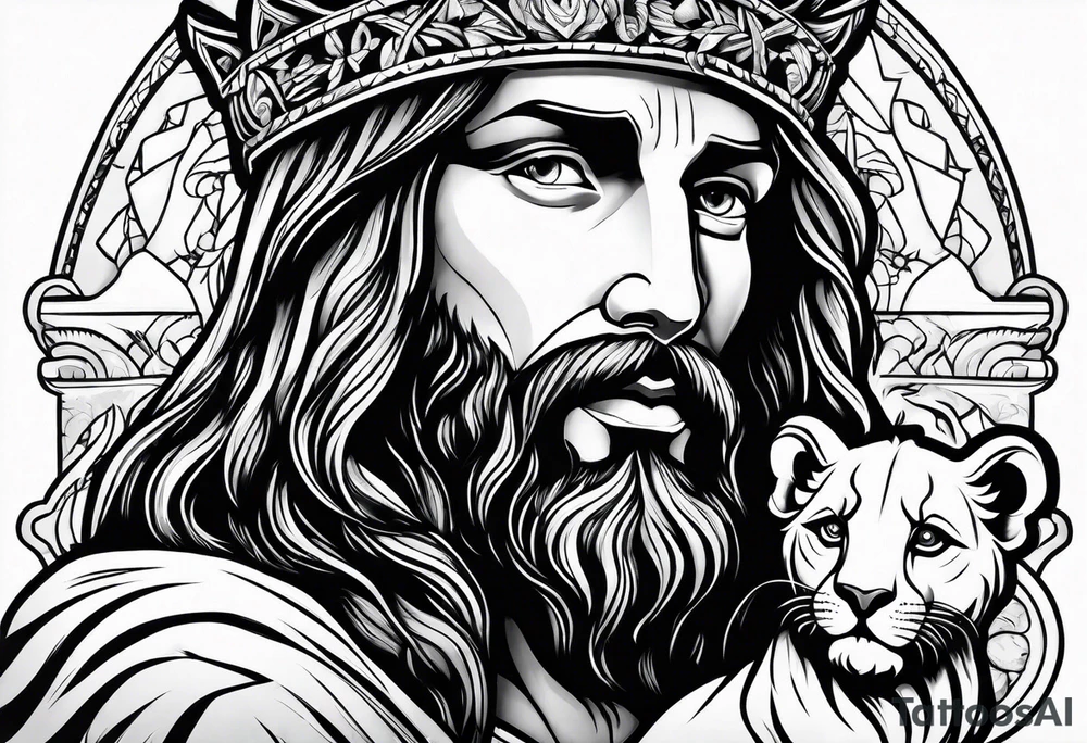Jesus holding a lion cub tattoo idea