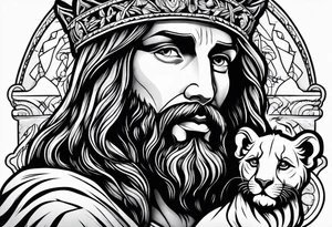 Jesus holding a lion cub tattoo idea