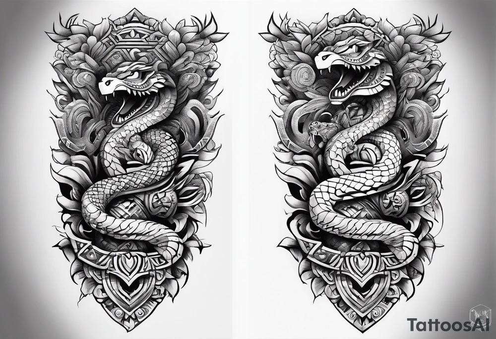 aztec snake sleeve tattoo idea