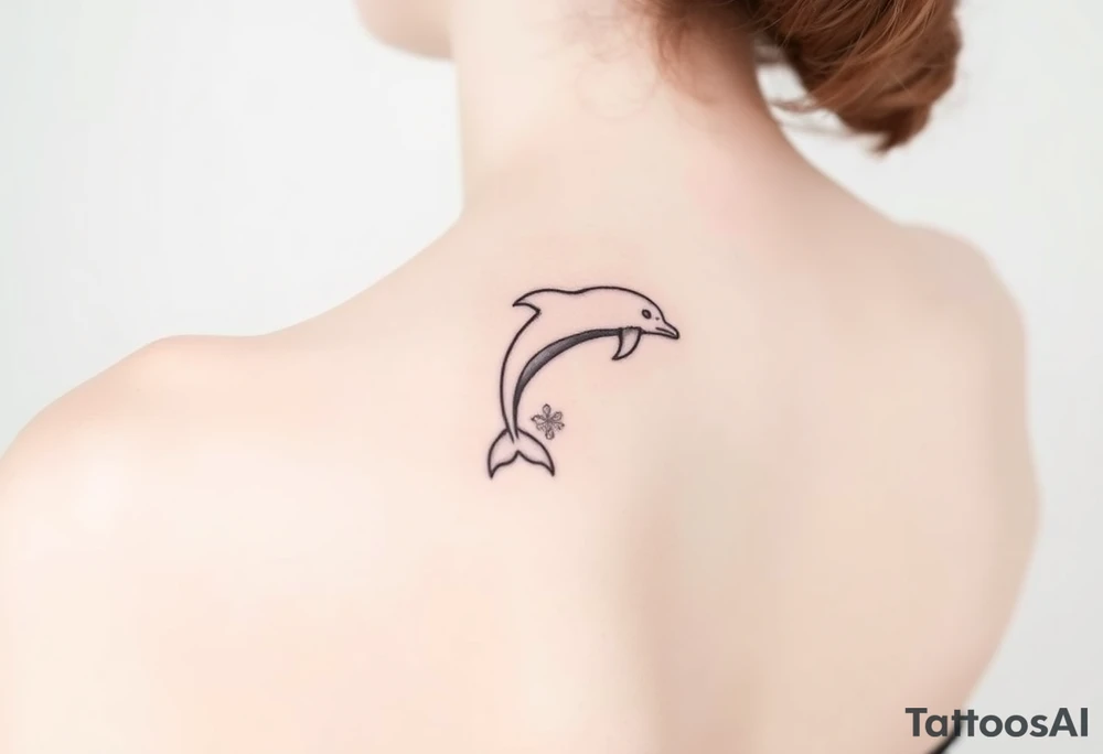 Dolphin and waves on spine tattoo idea