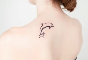 Dolphin and waves on spine tattoo idea