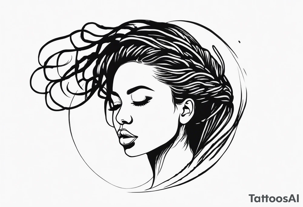 Draw a women head with real dread locks flying in the air tattoo idea