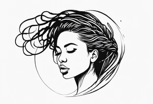 Draw a women head with real dread locks flying in the air tattoo idea