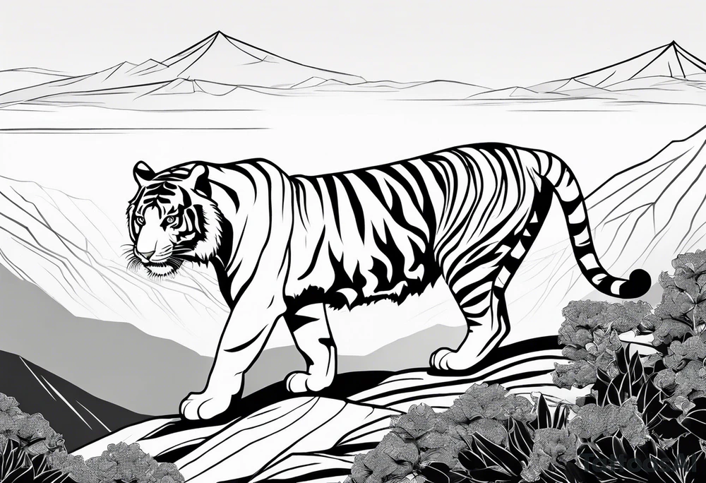 Tiger standing on the hill tattoo idea