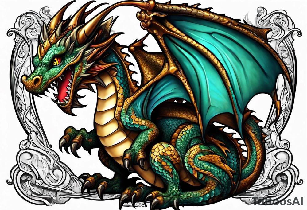 baby dragon with guitar tattoo idea