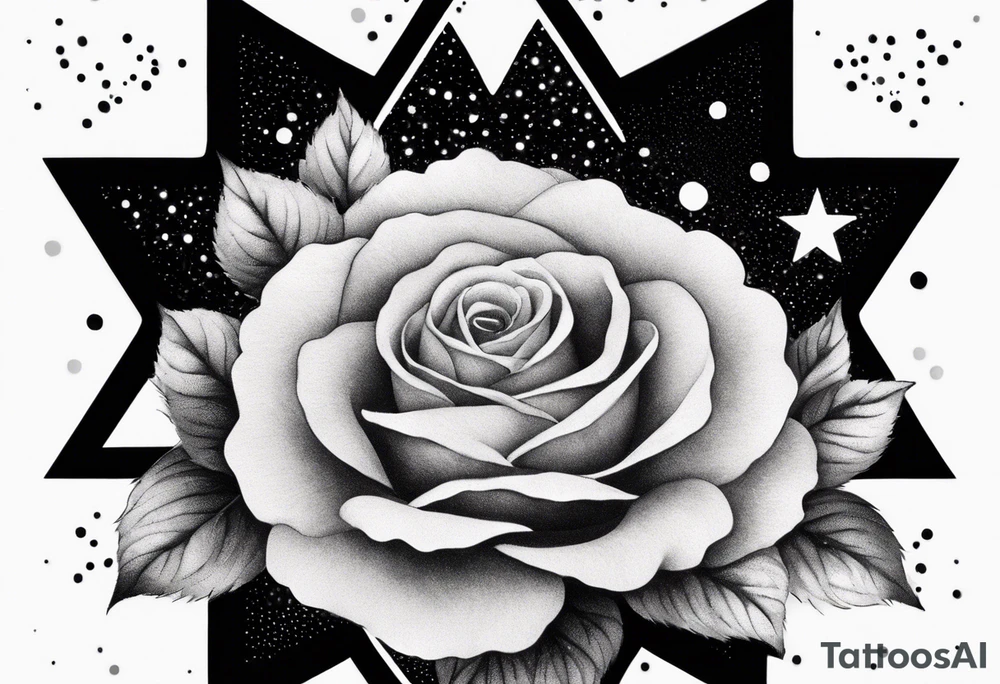 Tesseract with clouds small roses and stars around it tattoo idea